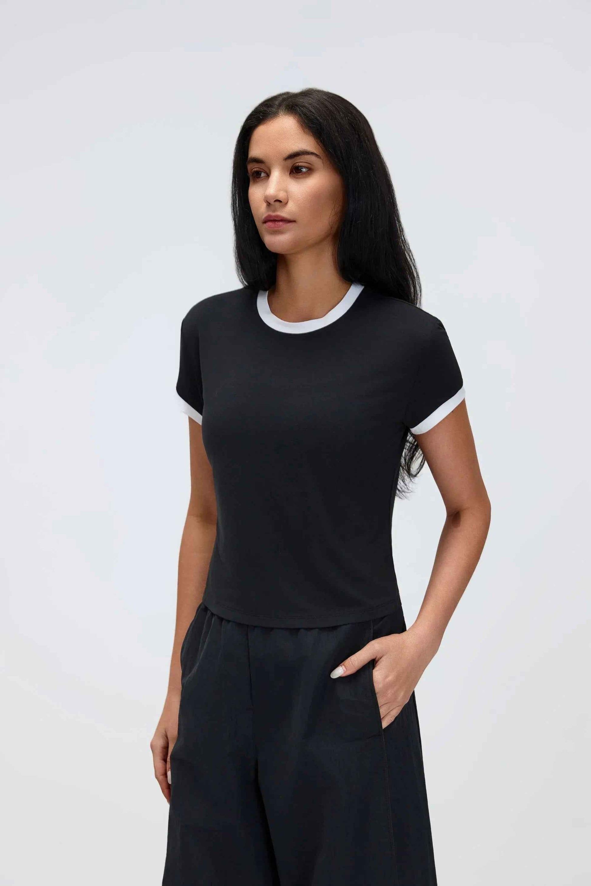 Color-Block Cropped Shoulder Tee