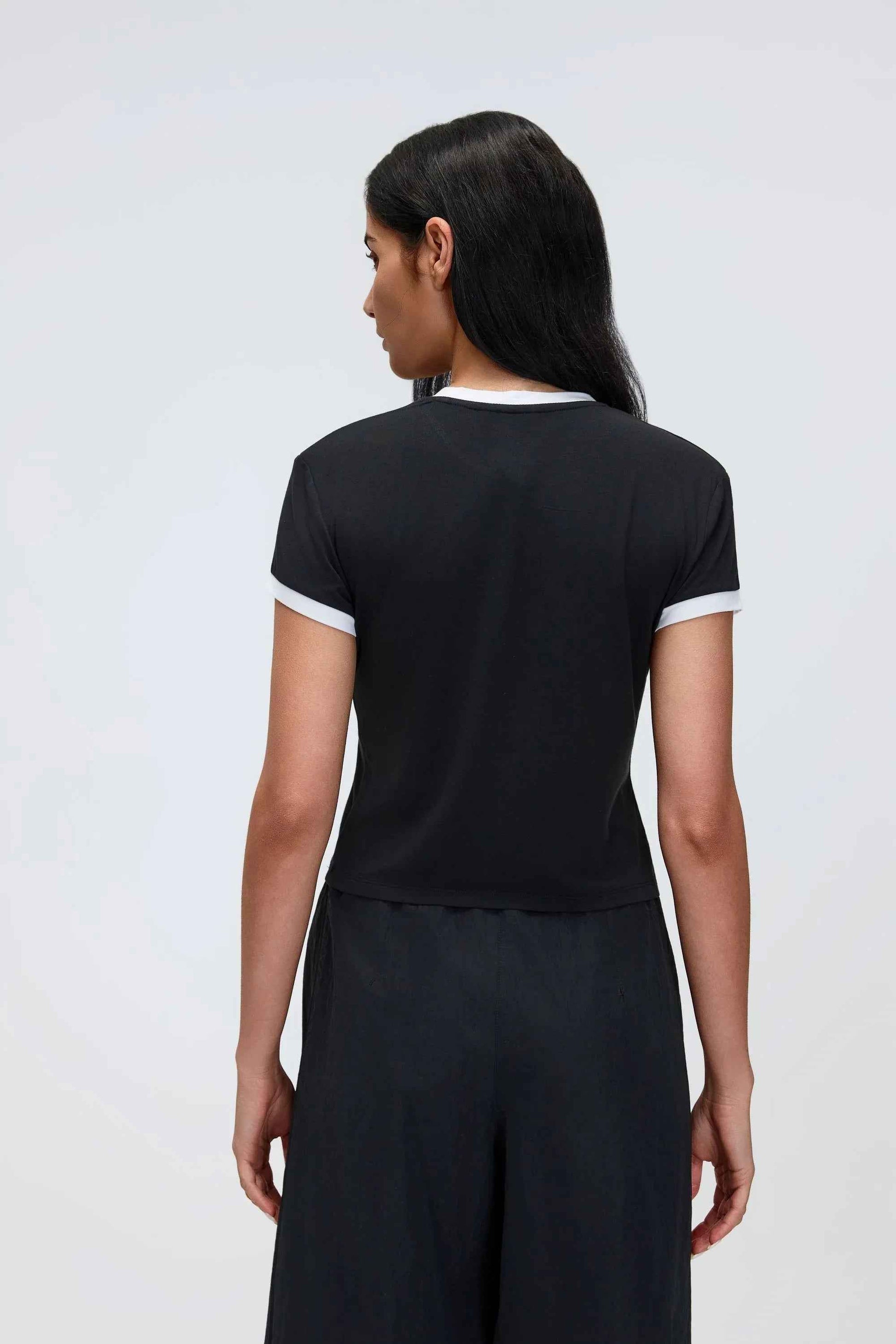 Color-Block Cropped Shoulder Tee