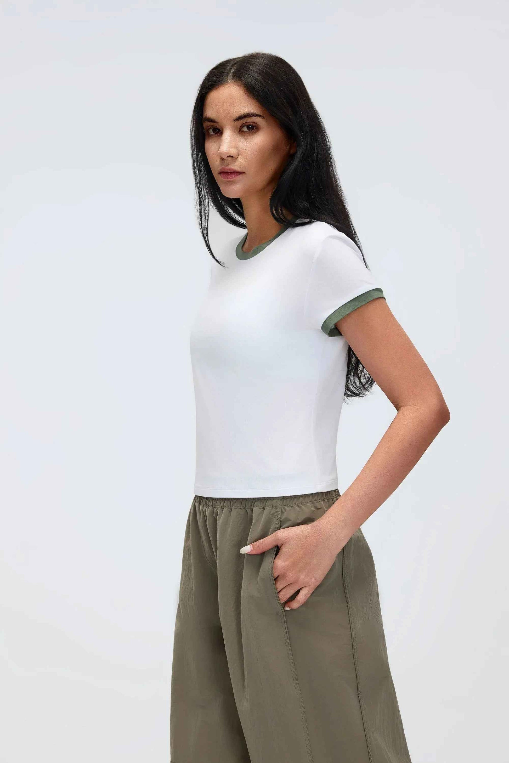 Color-Block Cropped Shoulder Tee