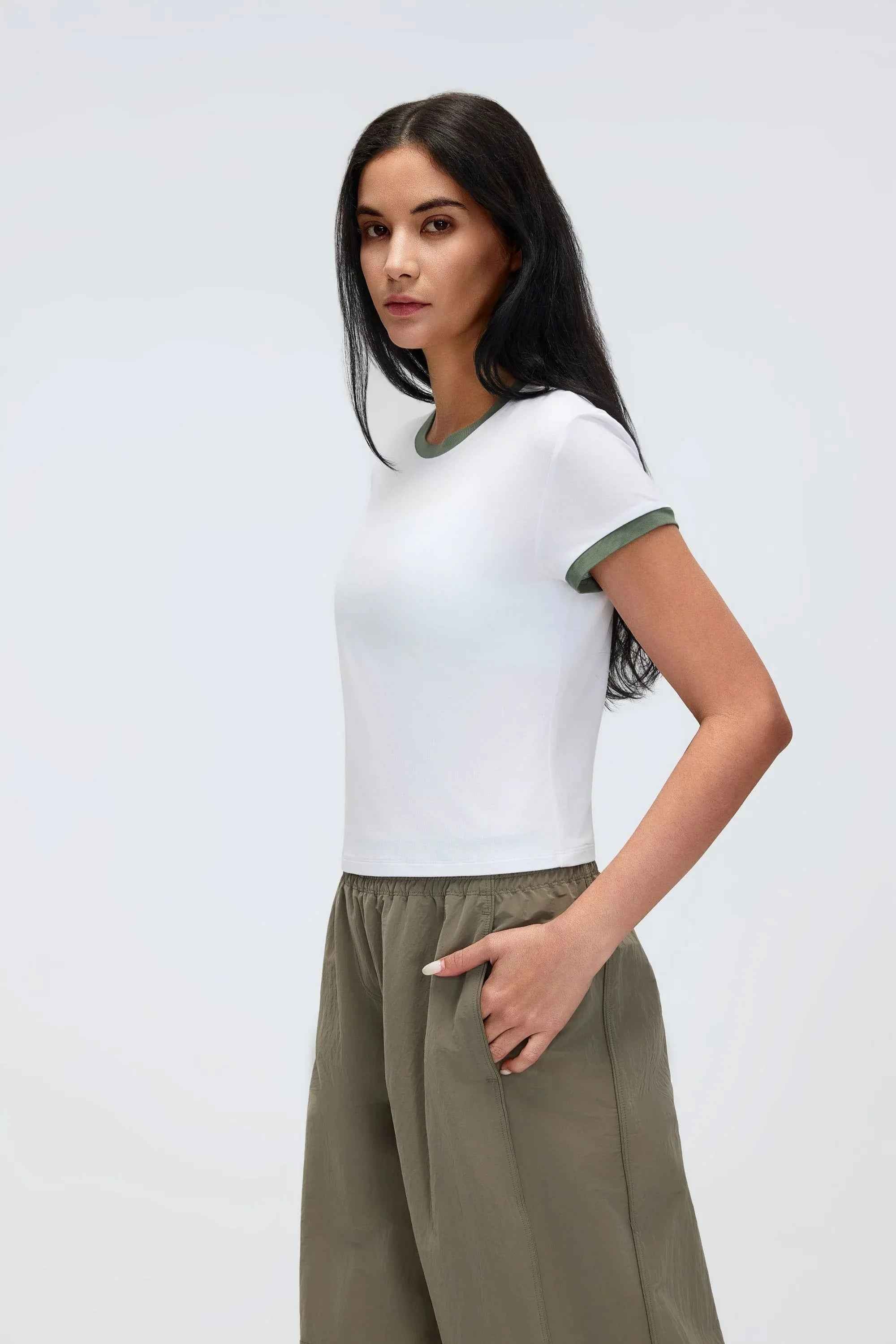 Color-Block Cropped Shoulder Tee
