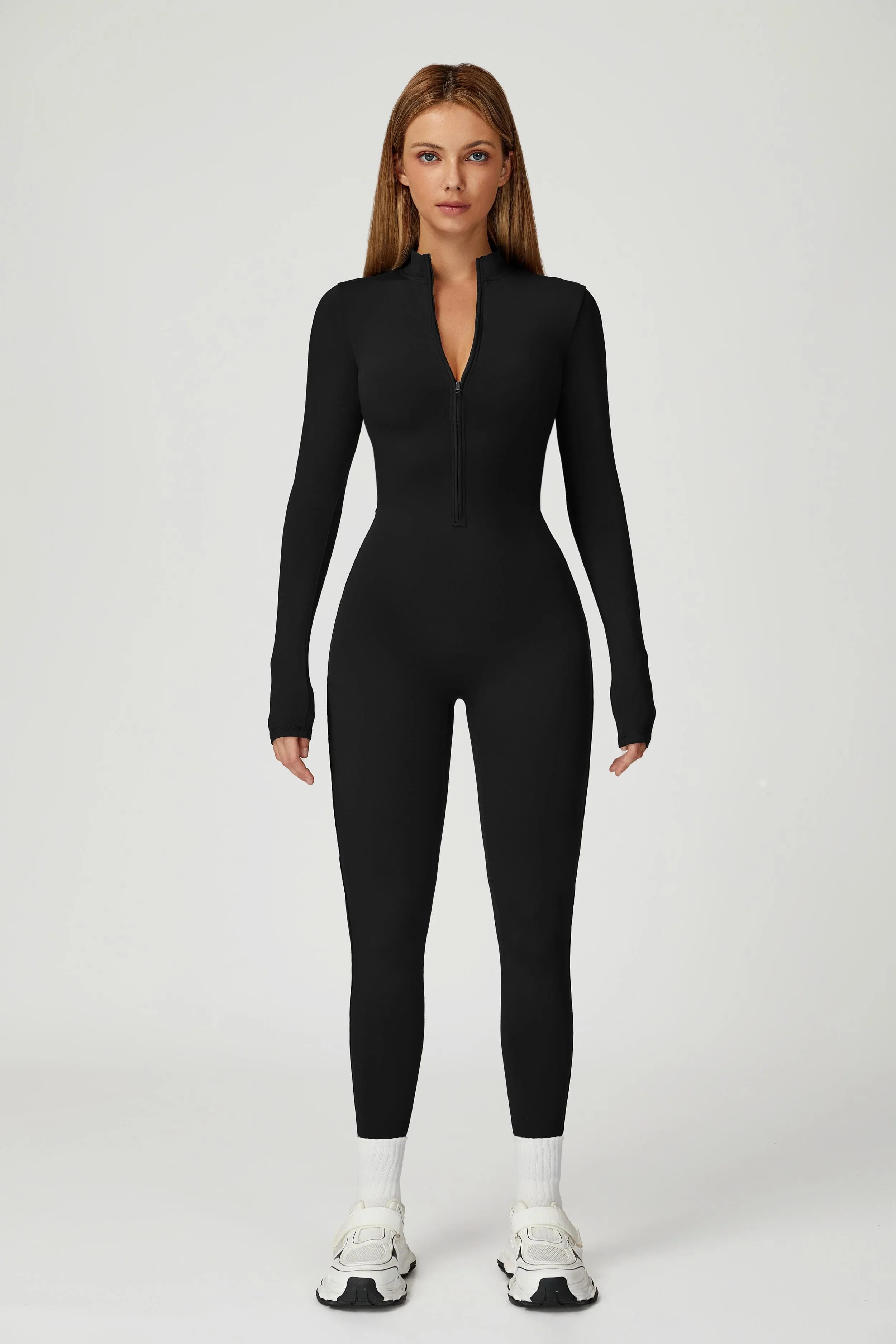 Brushed Zip-Up One Piece Jumpsuit