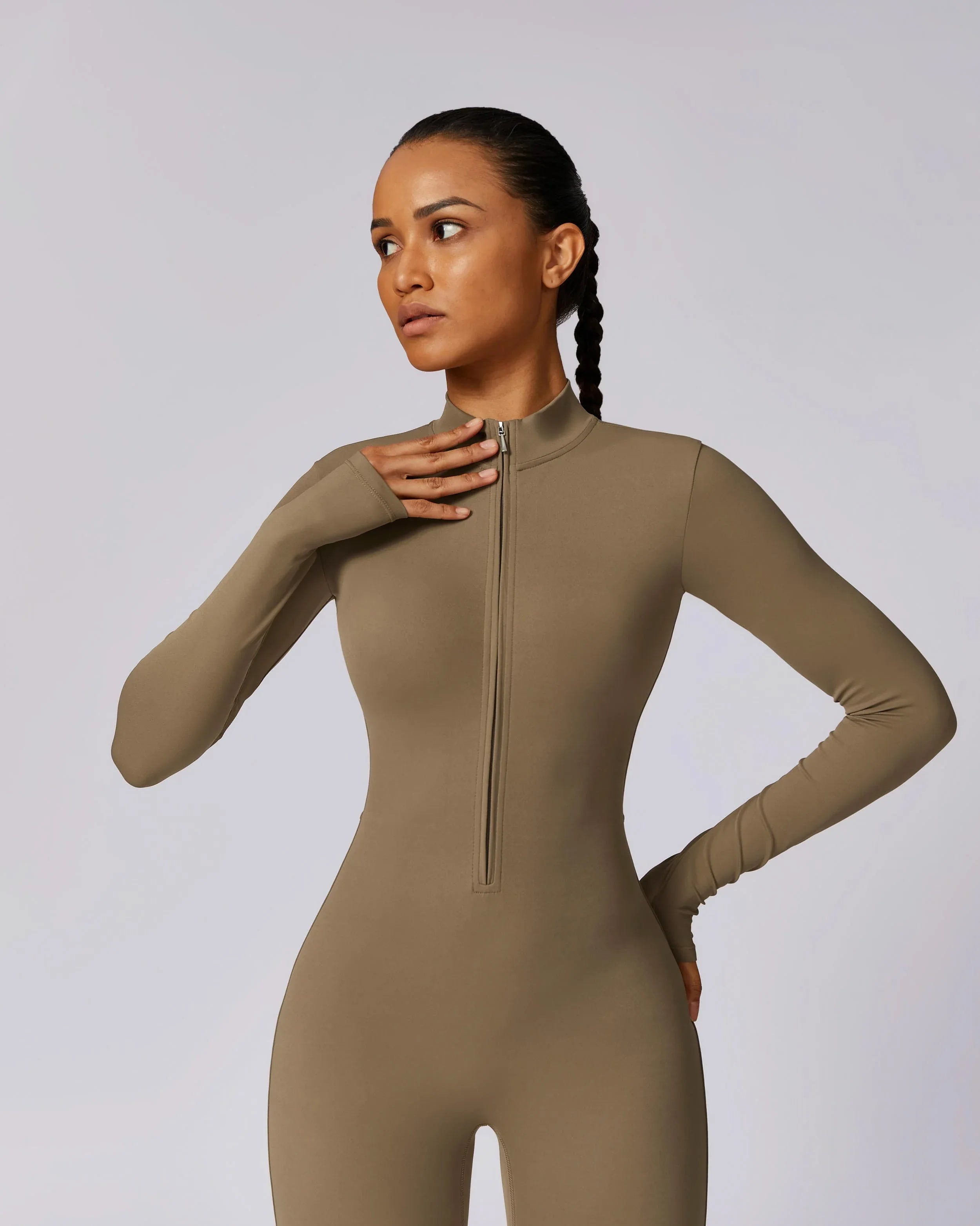 Zip-Up High-Neck One Piece Jumpsuit