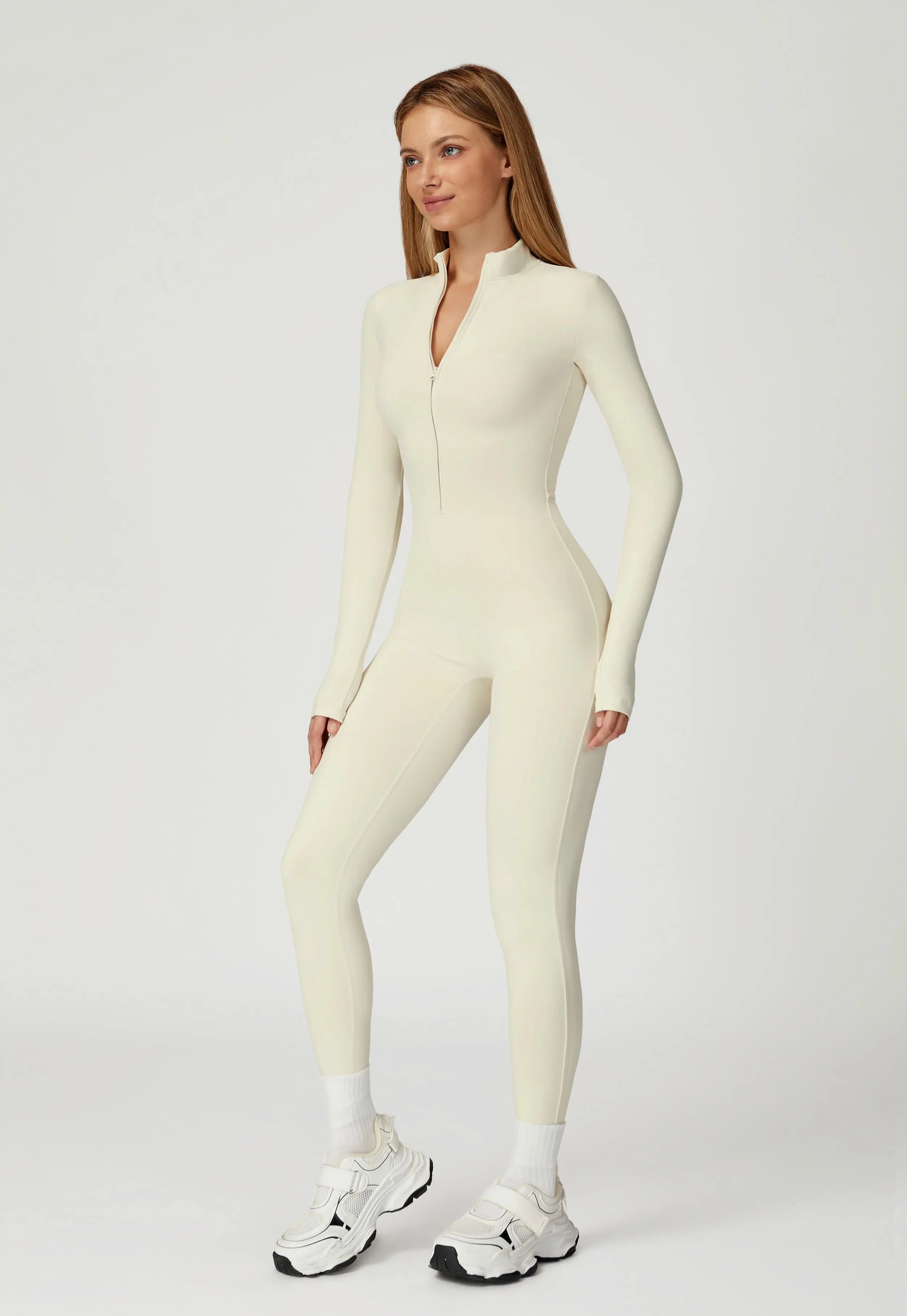 Brushed Zip-Up One Piece Jumpsuit