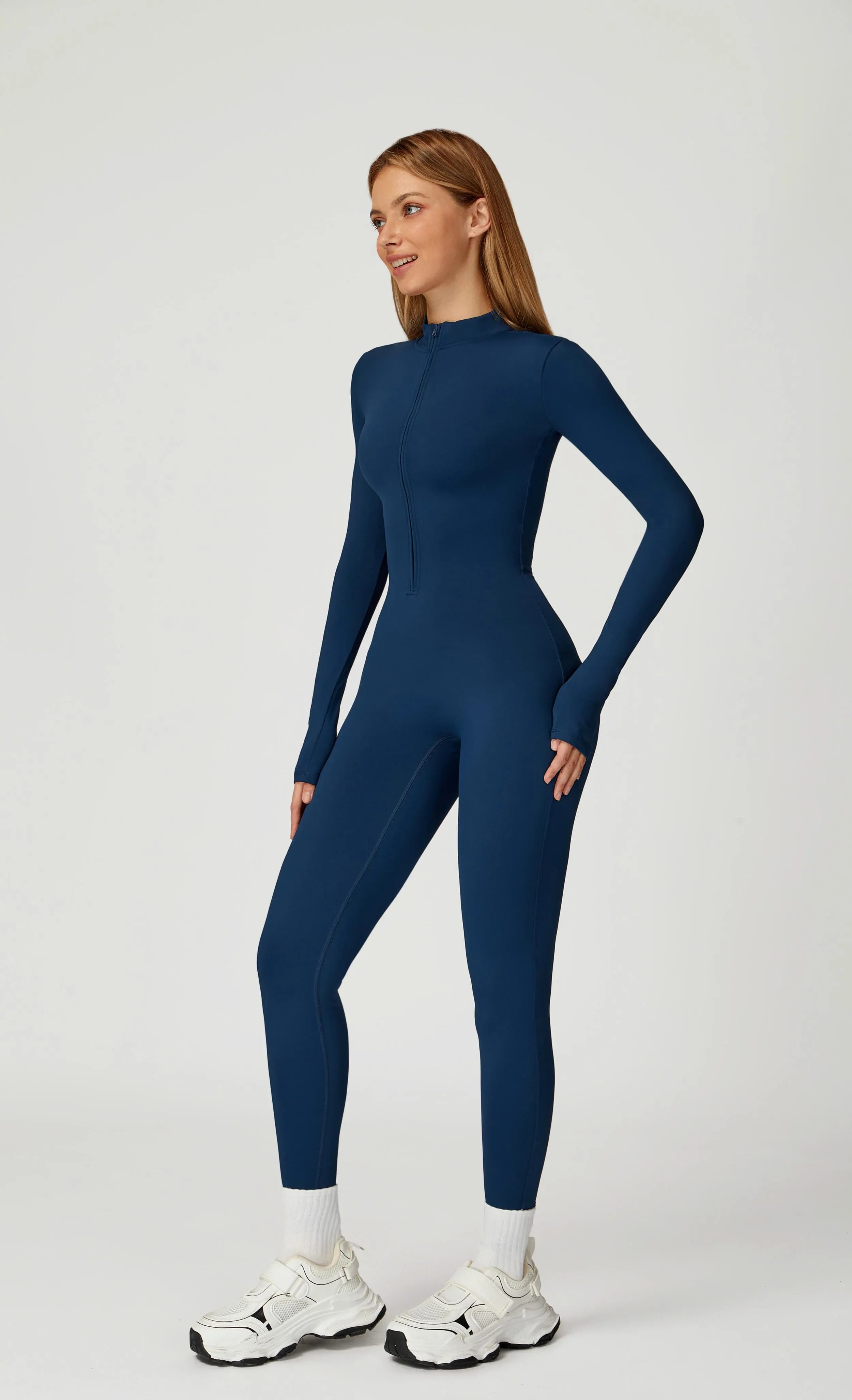 Brushed Zip-Up One Piece Jumpsuit