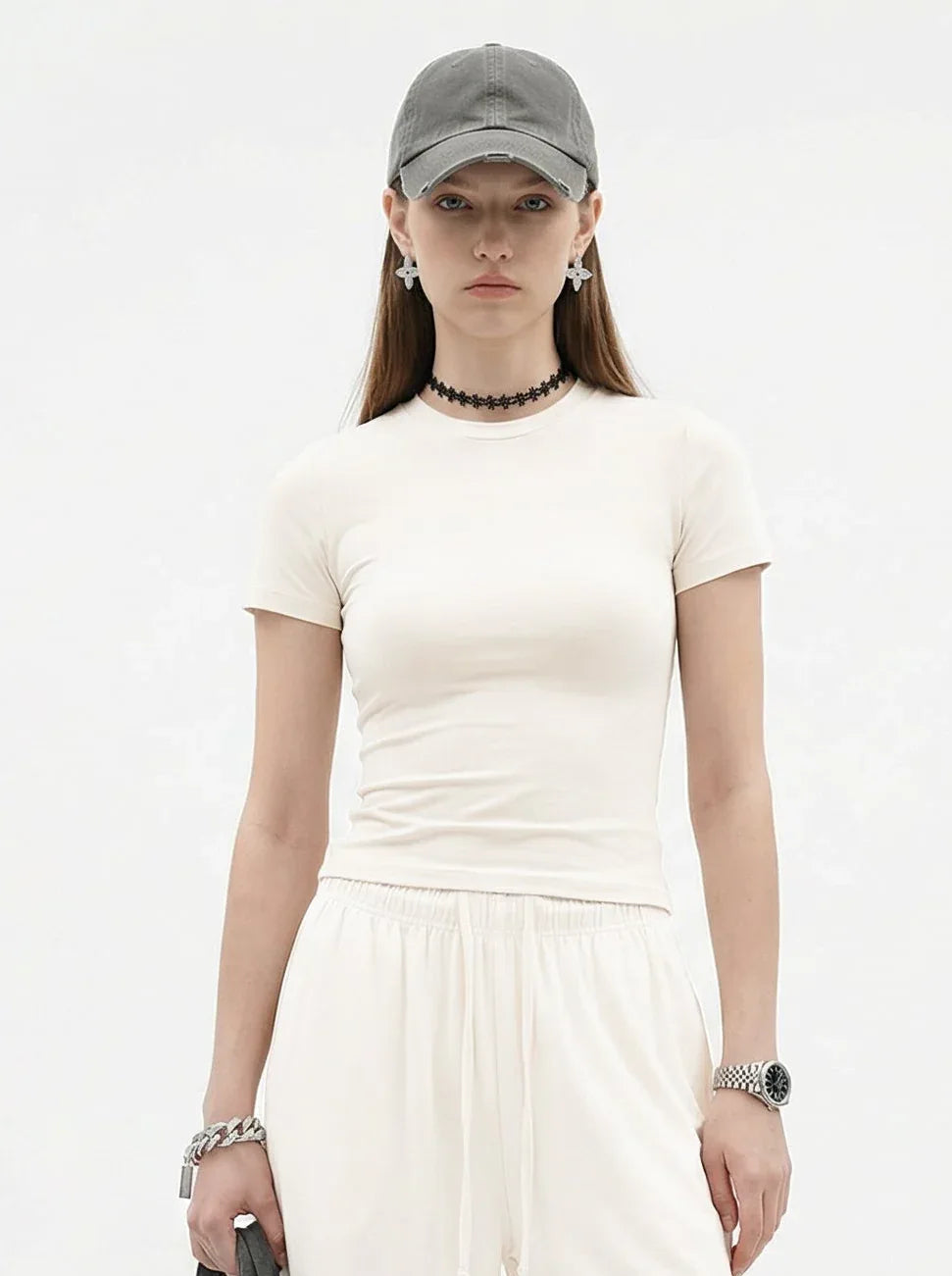High-Stretch Cropped Fitted T-Shirt