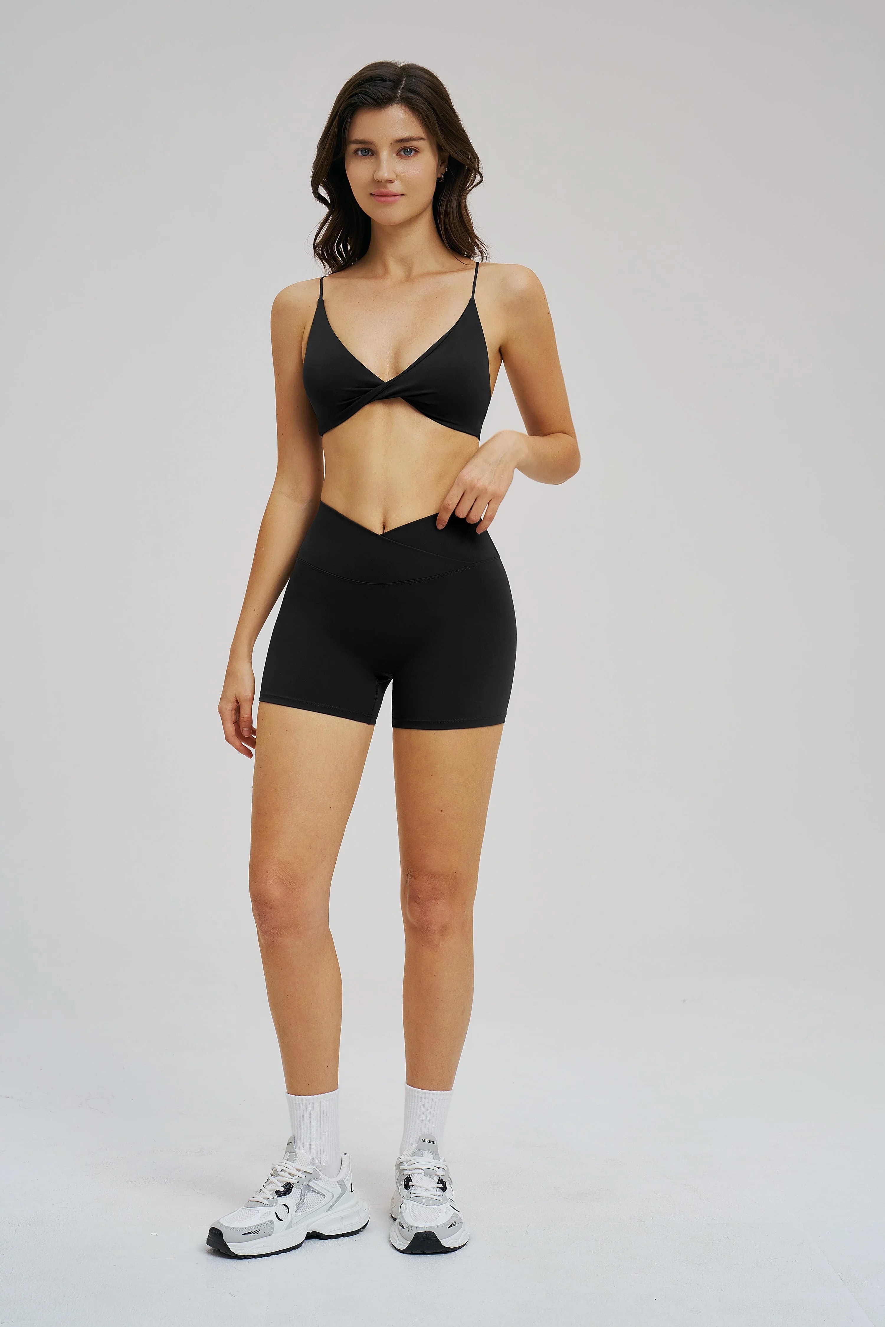 Cross-Waist Brushed Yoga Shorts