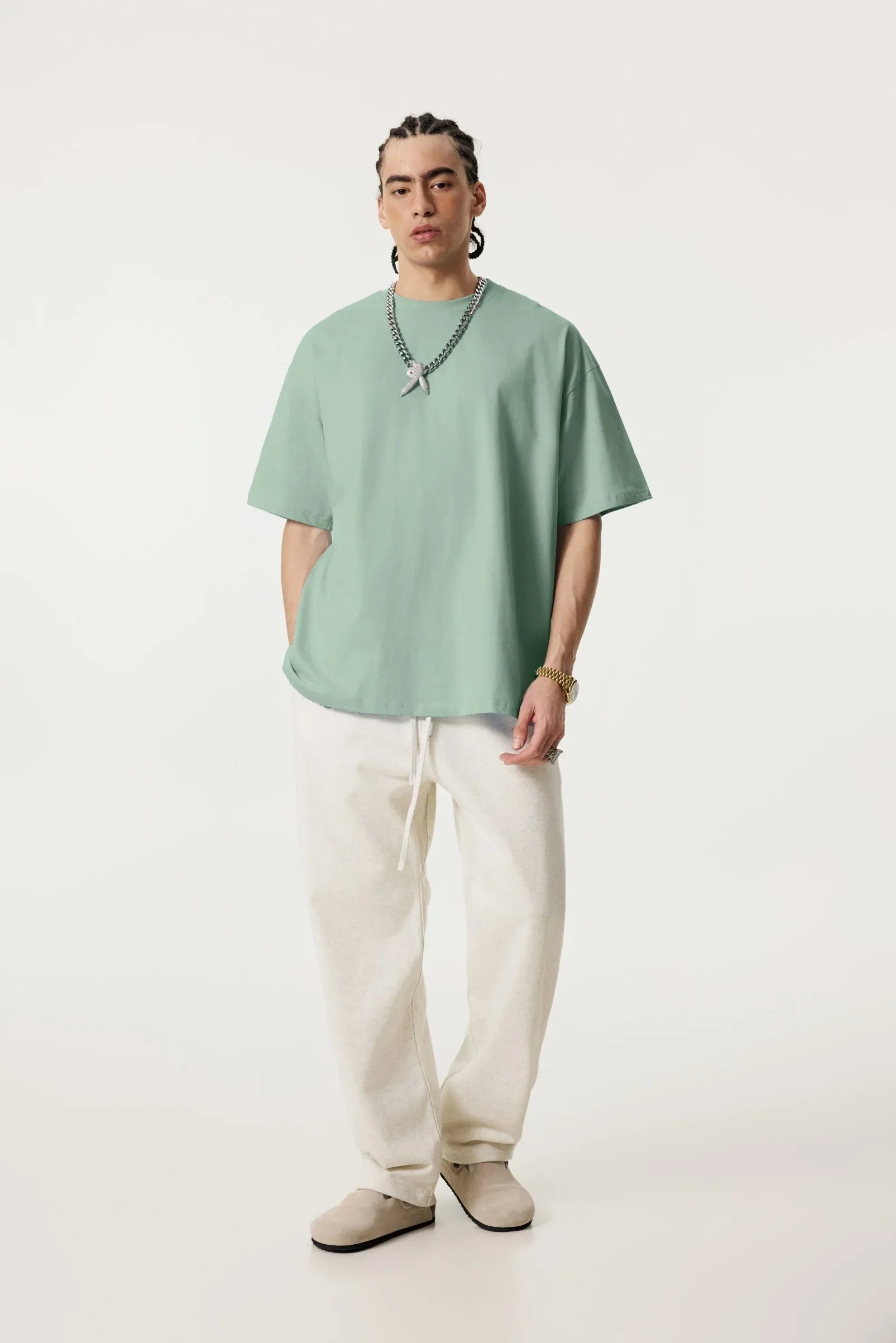 Men Solid Color Loose Fit T-Shirt