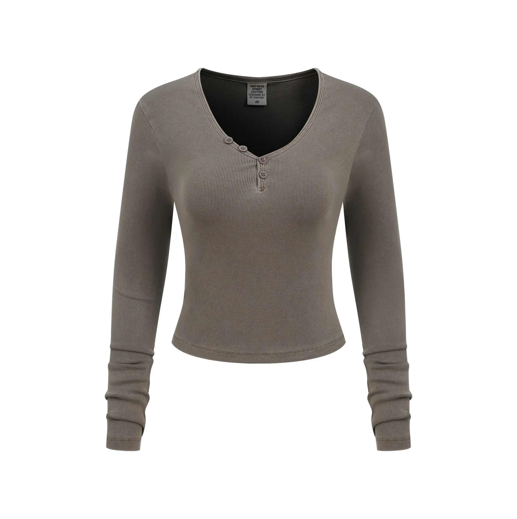 Women’s Slim-Fit V-Neck Button Knit Top