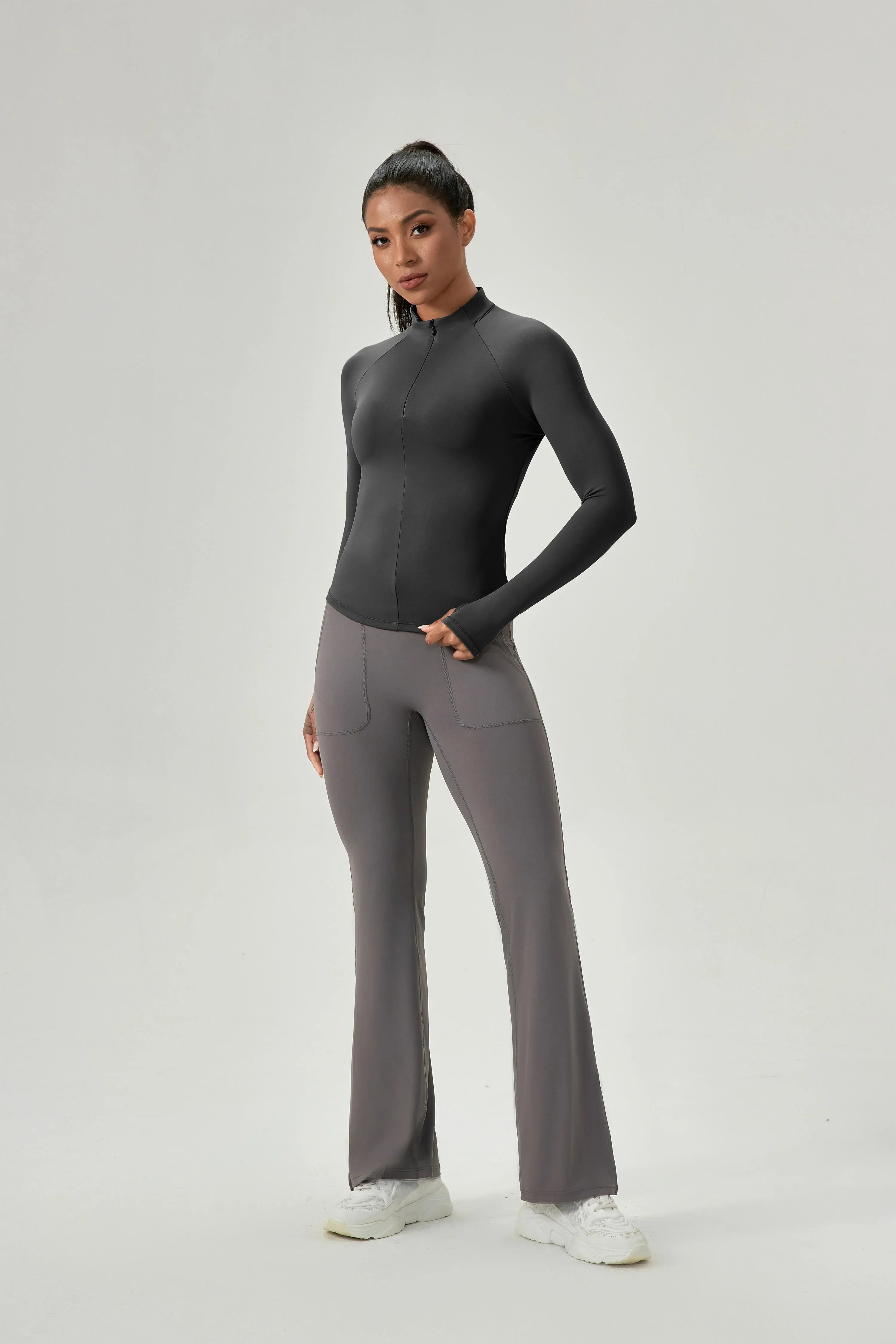 Half-Zip Stand-Collar Yoga Top