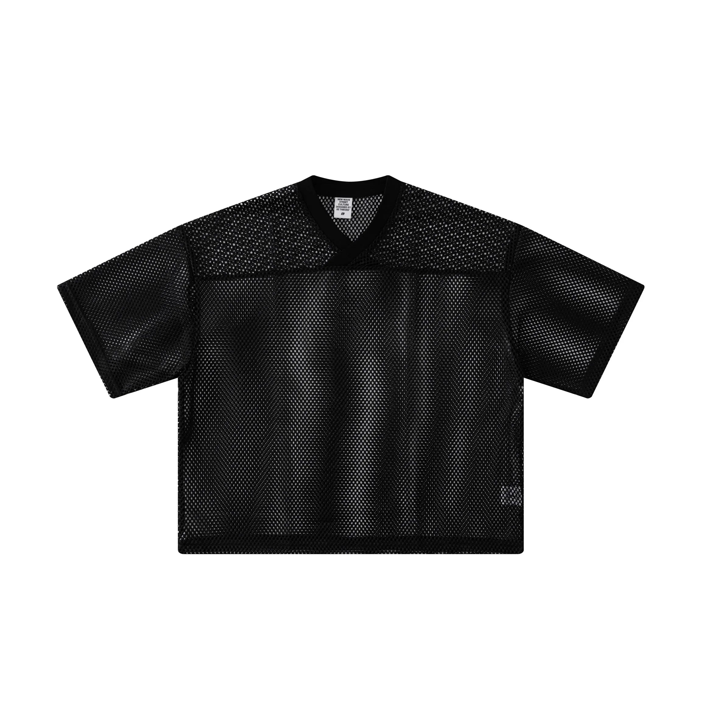 Boxy Hollow Fit Mesh V-Neck T-Shirt