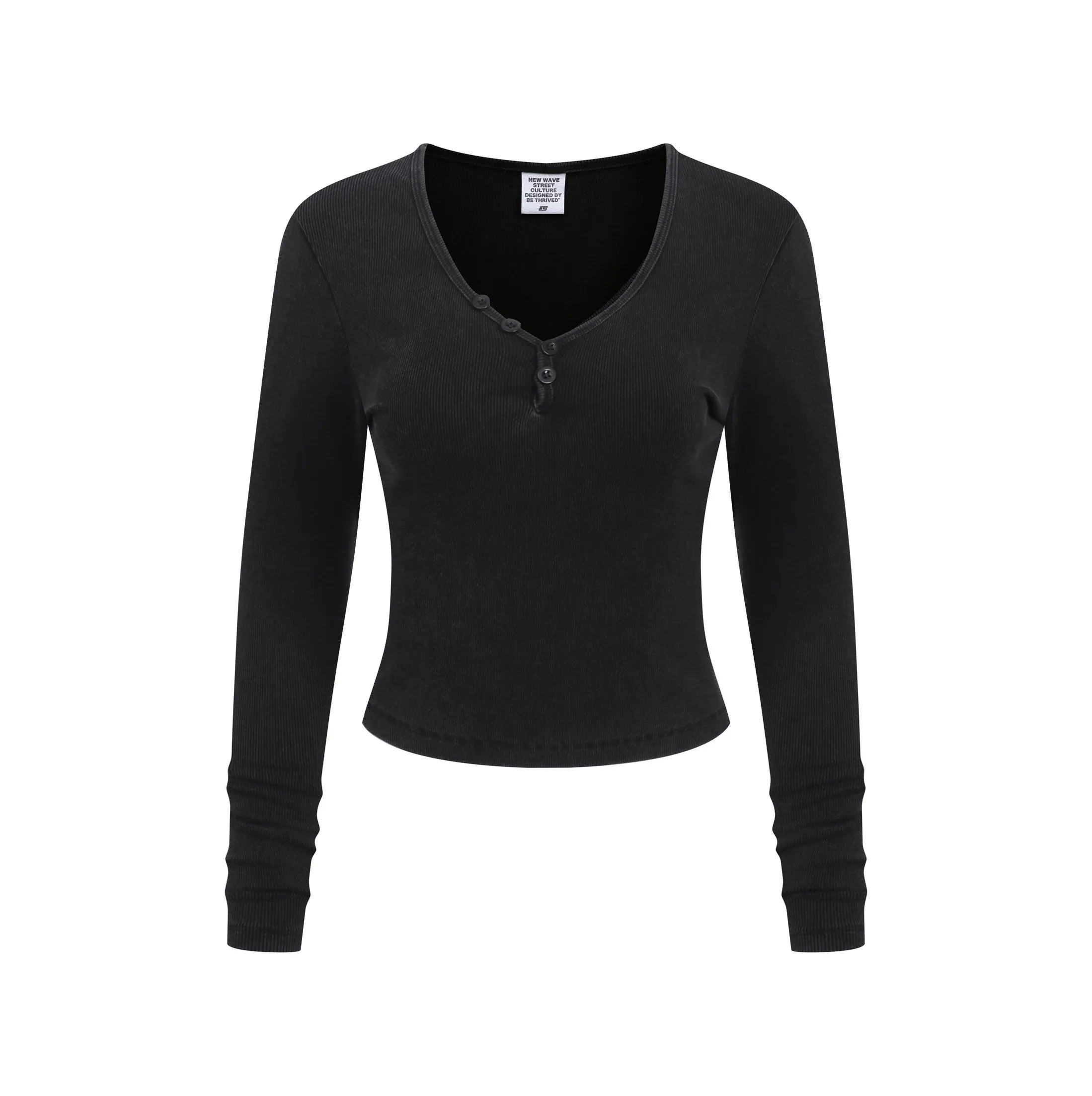 Women’s Slim-Fit V-Neck Button Knit Top