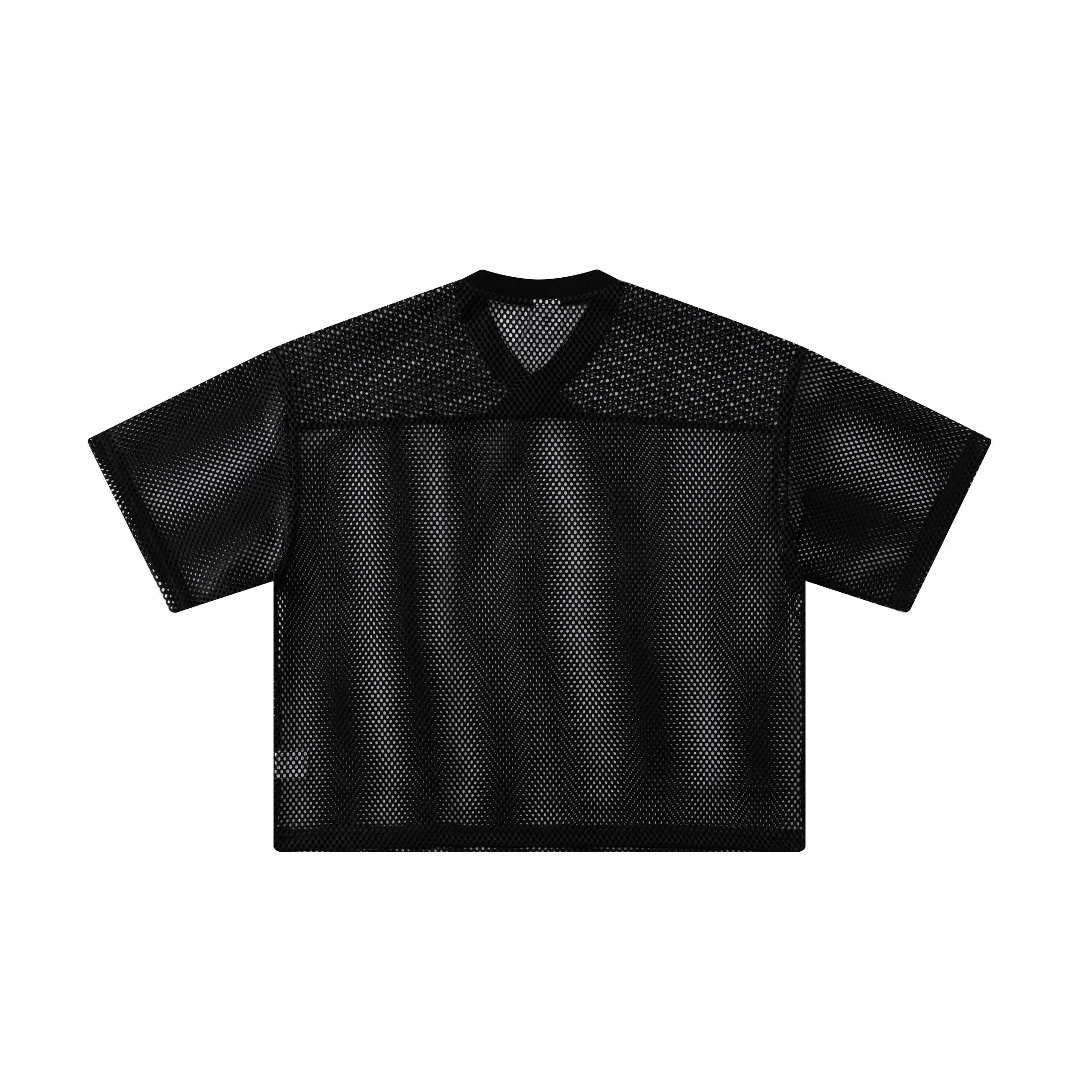 Boxy Hollow Fit Mesh V-Neck T-Shirt