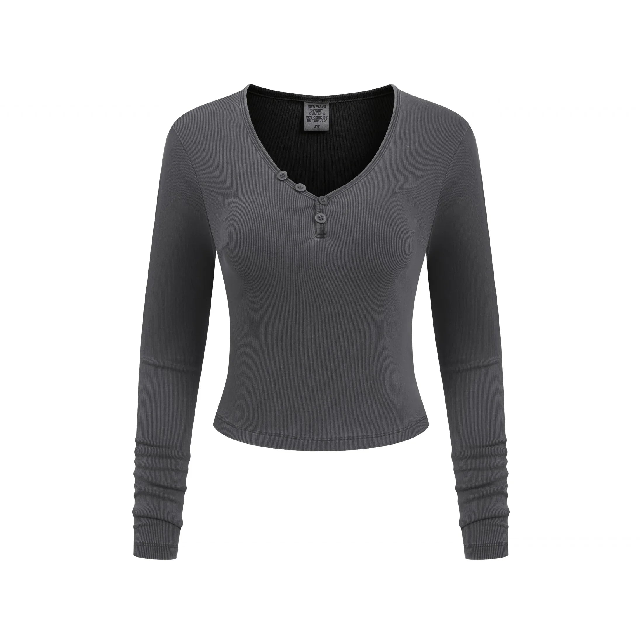 Women’s Slim-Fit V-Neck Button Knit Top