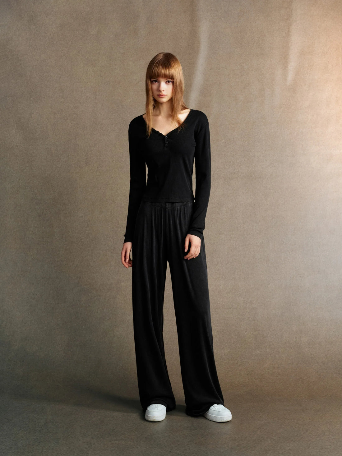 Women’s Slim-Fit V-Neck Button Knit Top