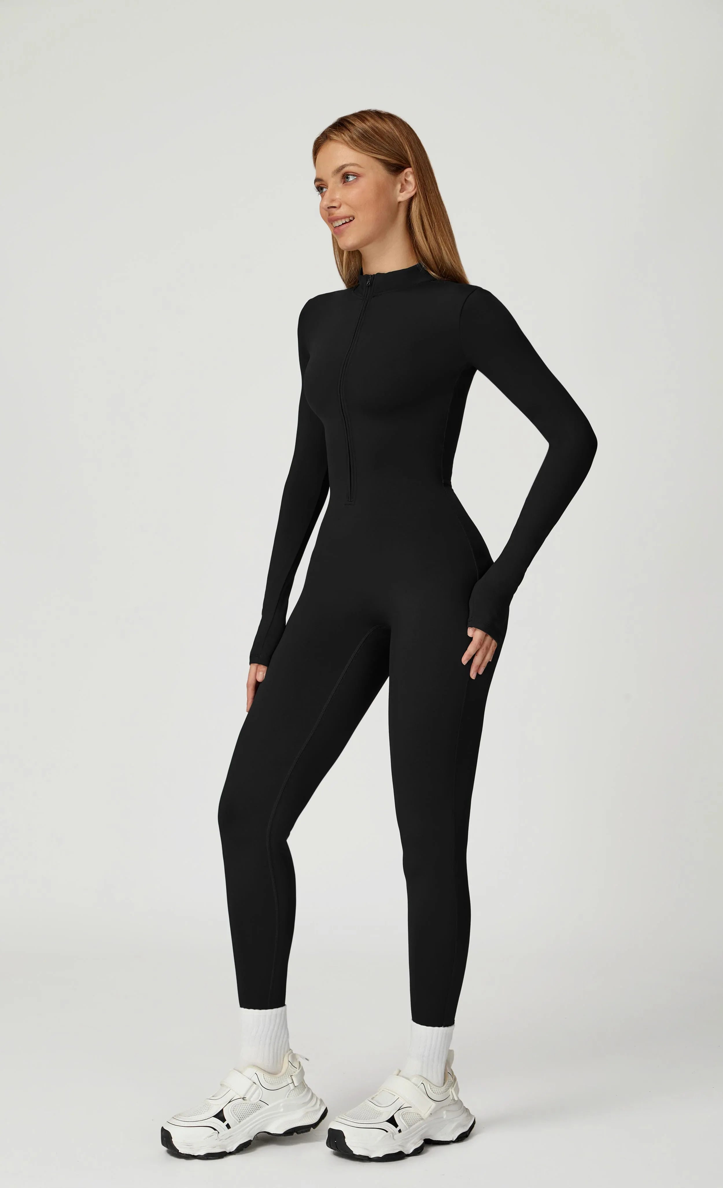 Brushed Zip-Up One Piece Jumpsuit