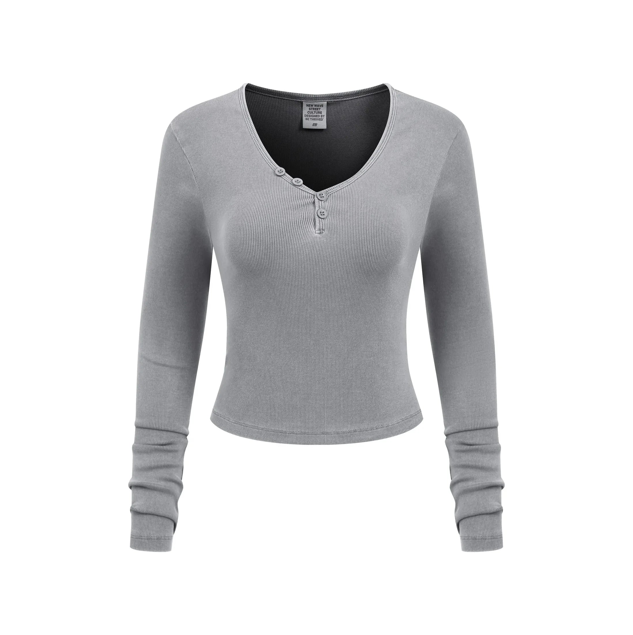 Women’s Slim-Fit V-Neck Button Knit Top