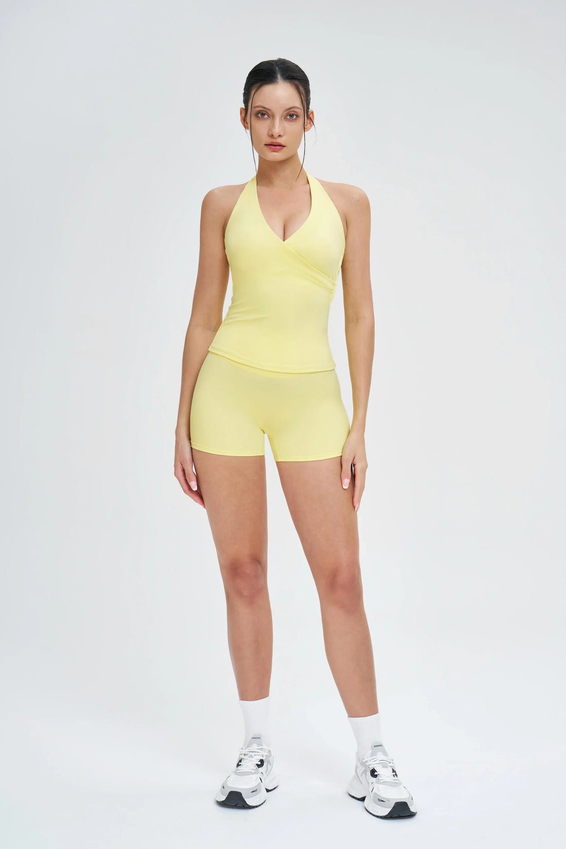 Wrap Neck Brushed Backless Sports Bra