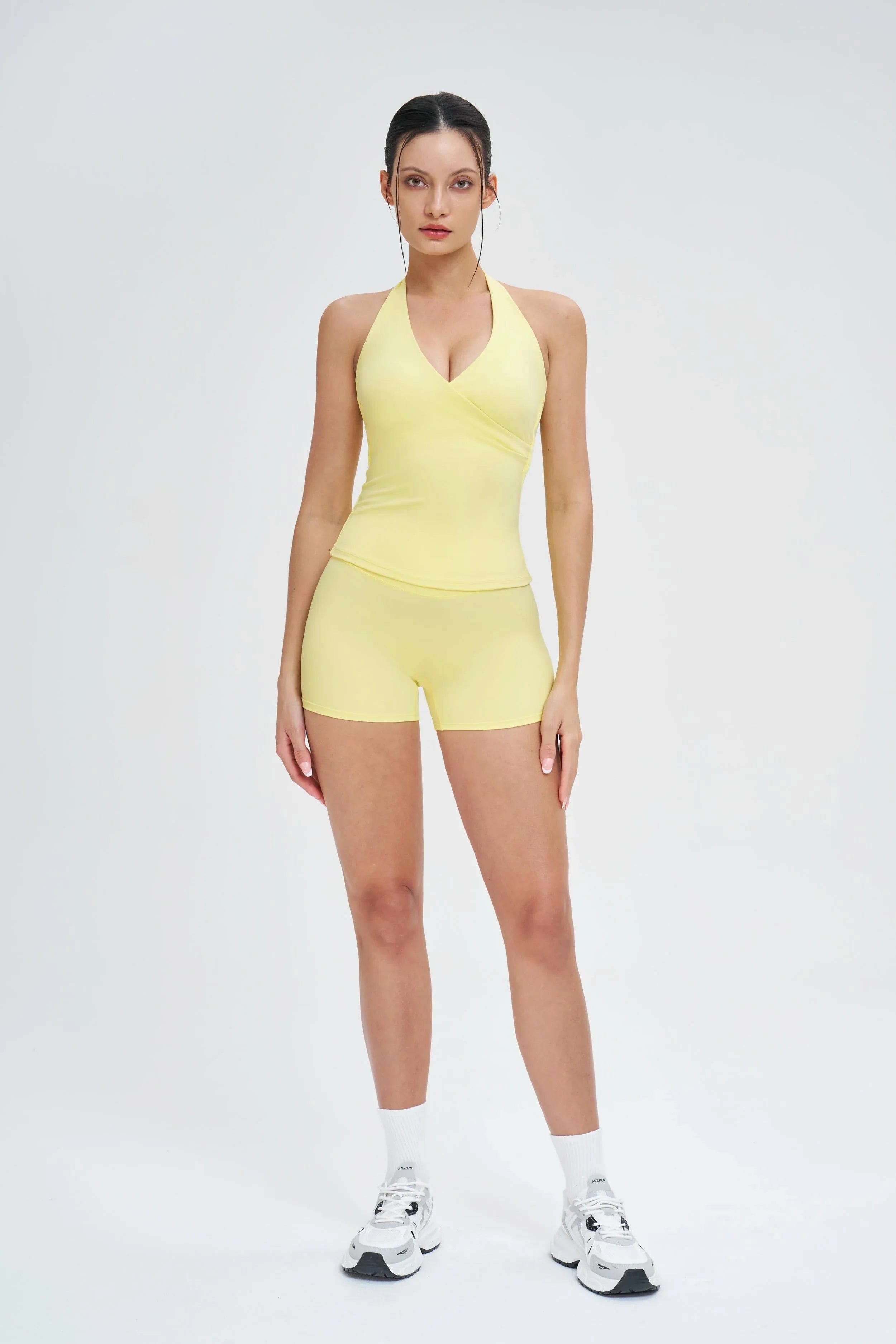 Wrap Neck Brushed Backless Sports Bra