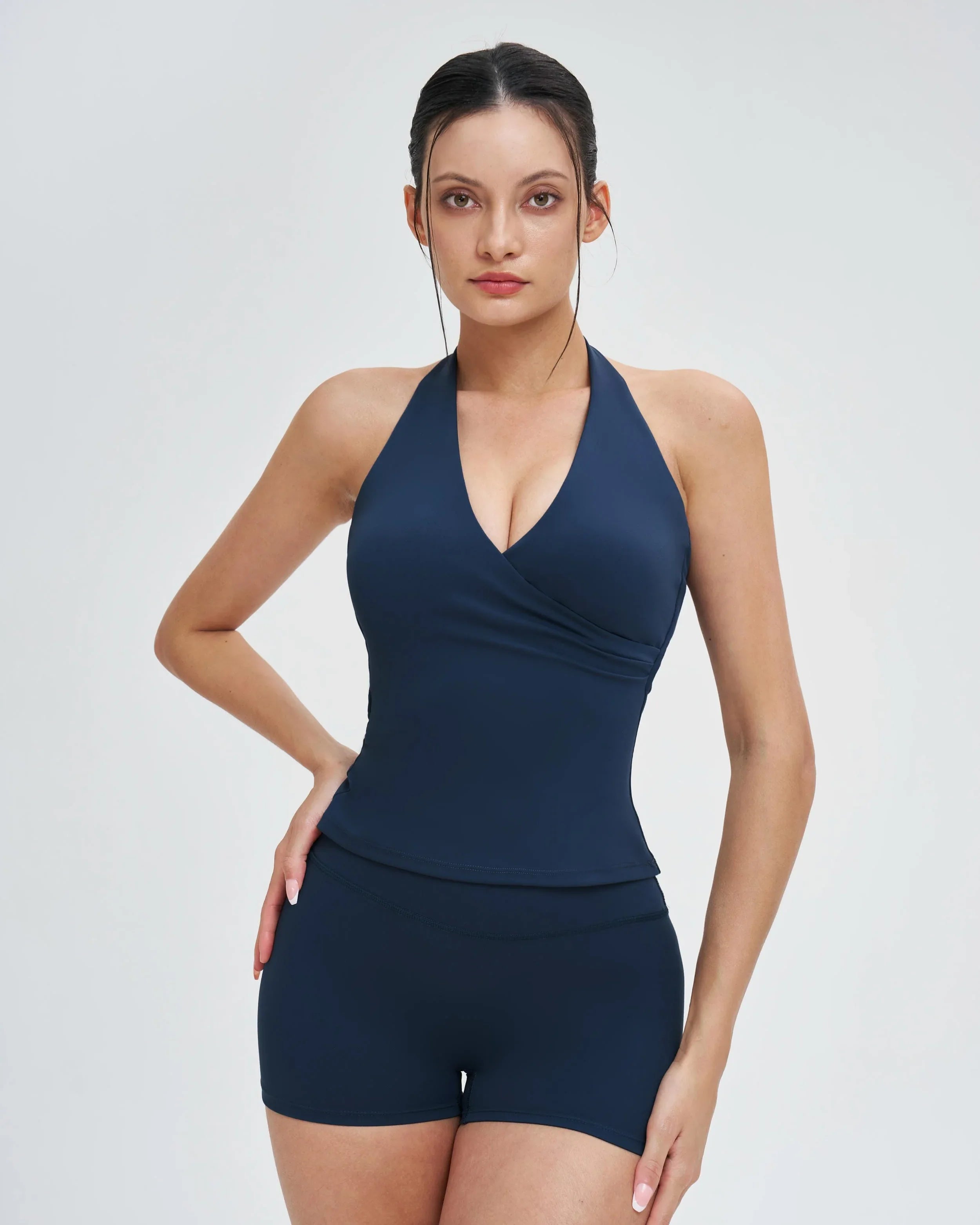 Wrap Neck Brushed Backless Sports Bra