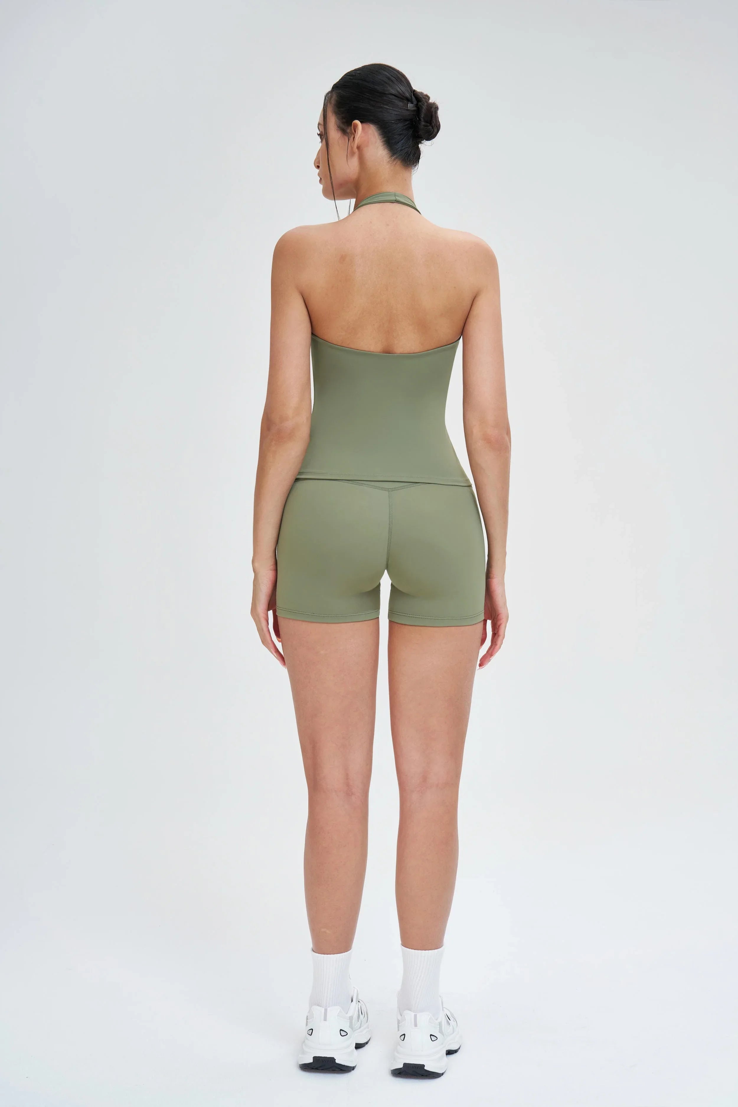 Wrap Neck Brushed Backless Sports Bra
