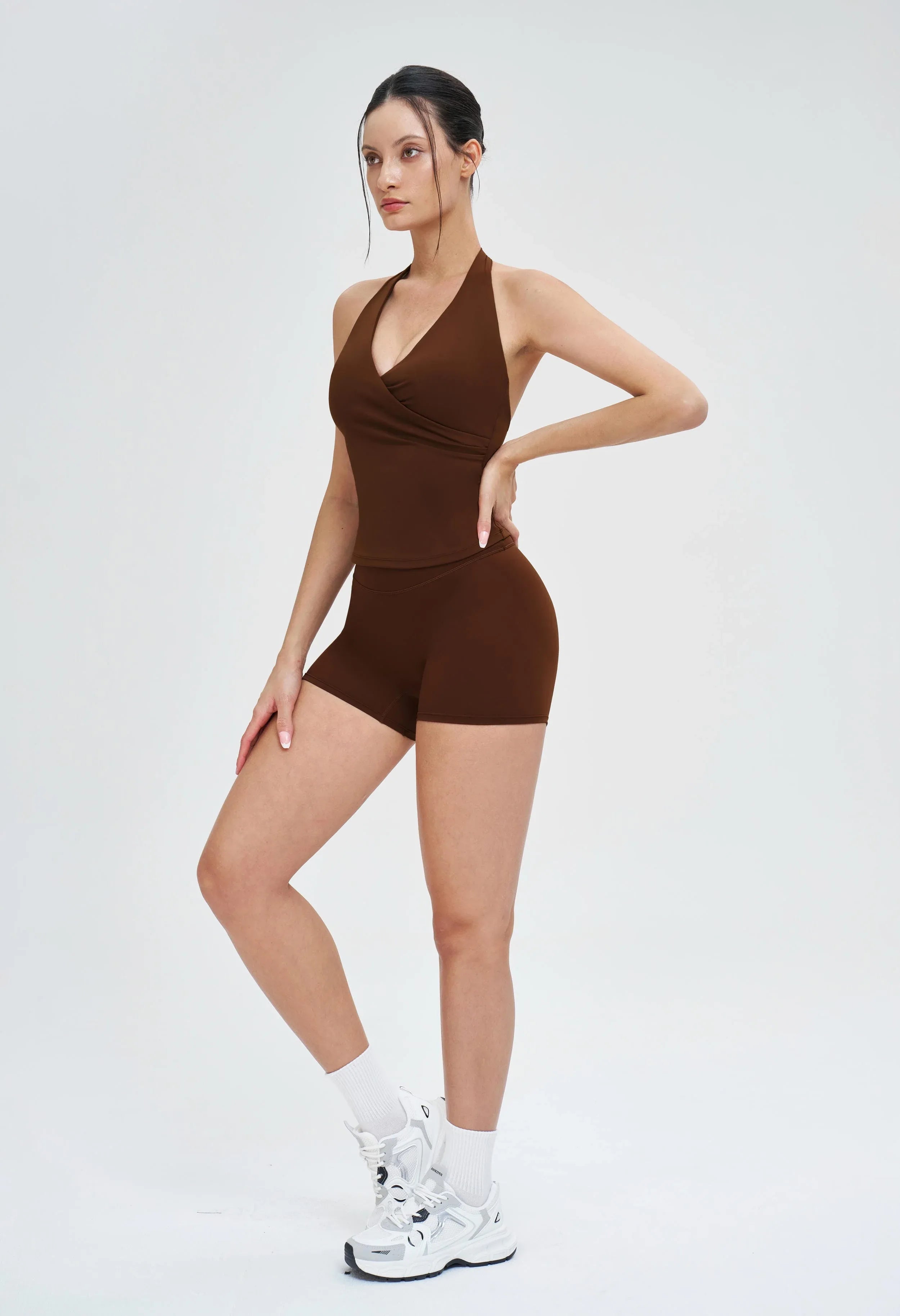 Wrap Neck Brushed Backless Sports Bra