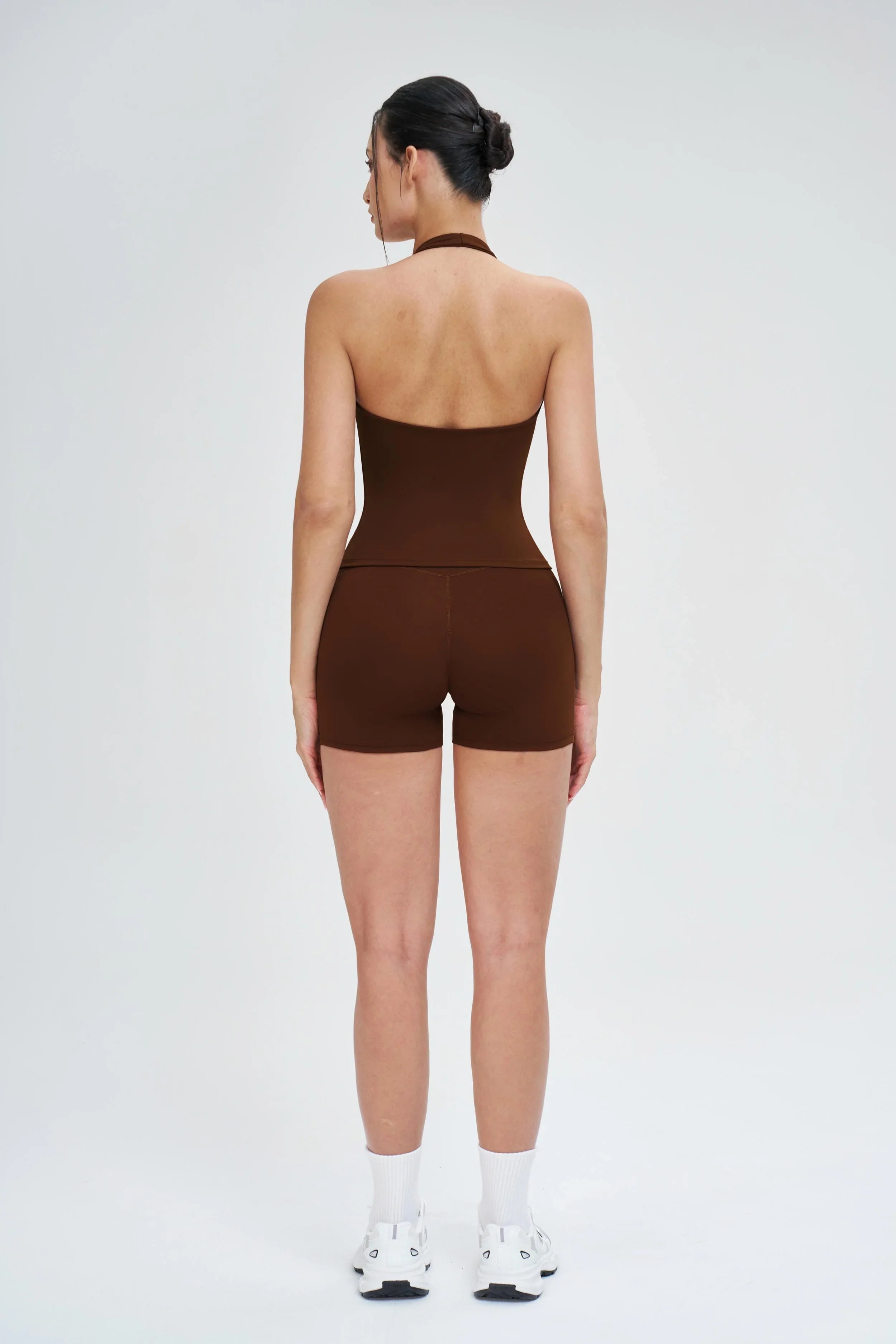 Wrap Neck Brushed Backless Sports Bra
