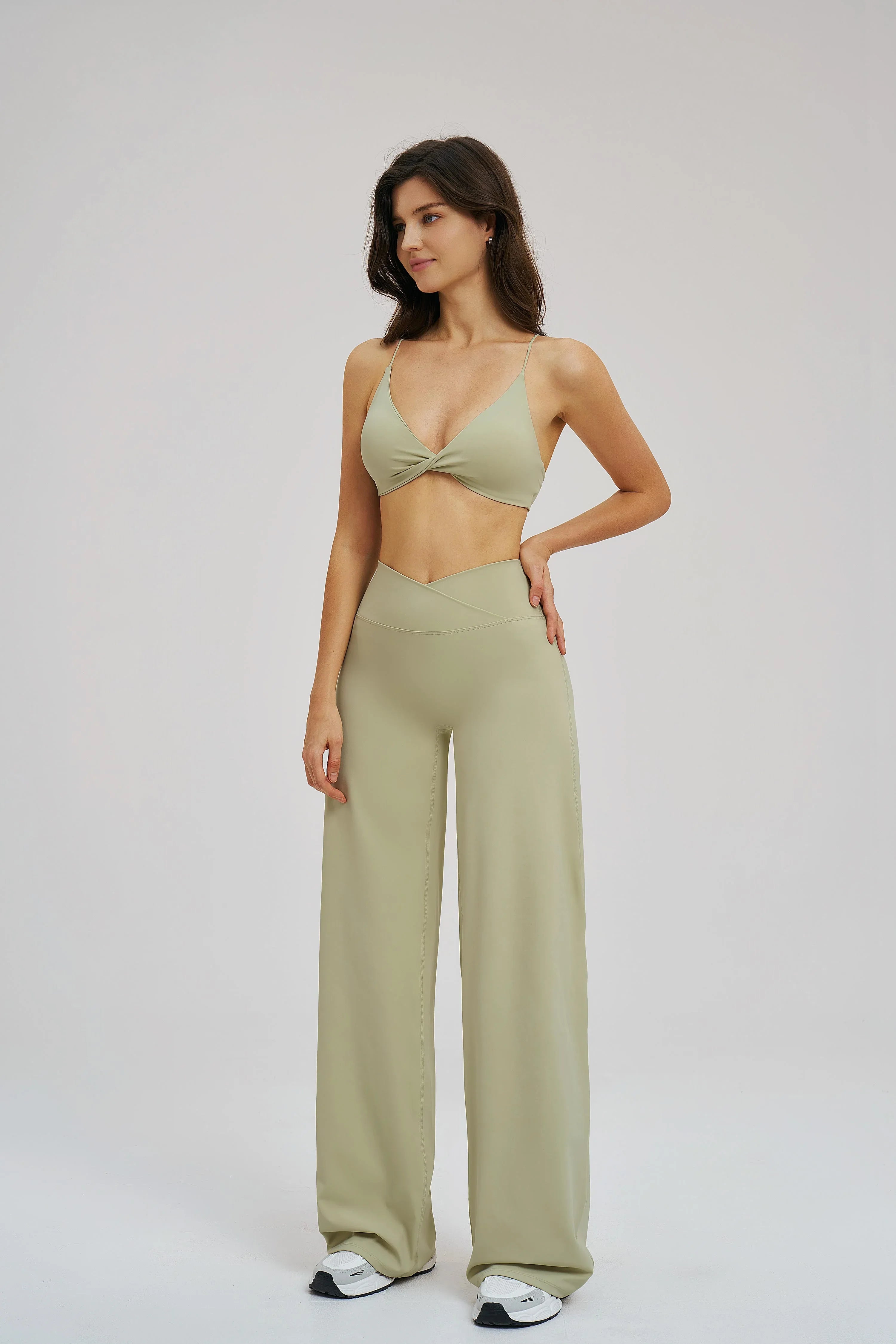 Cross-Waist Wide-Leg Sweatpants