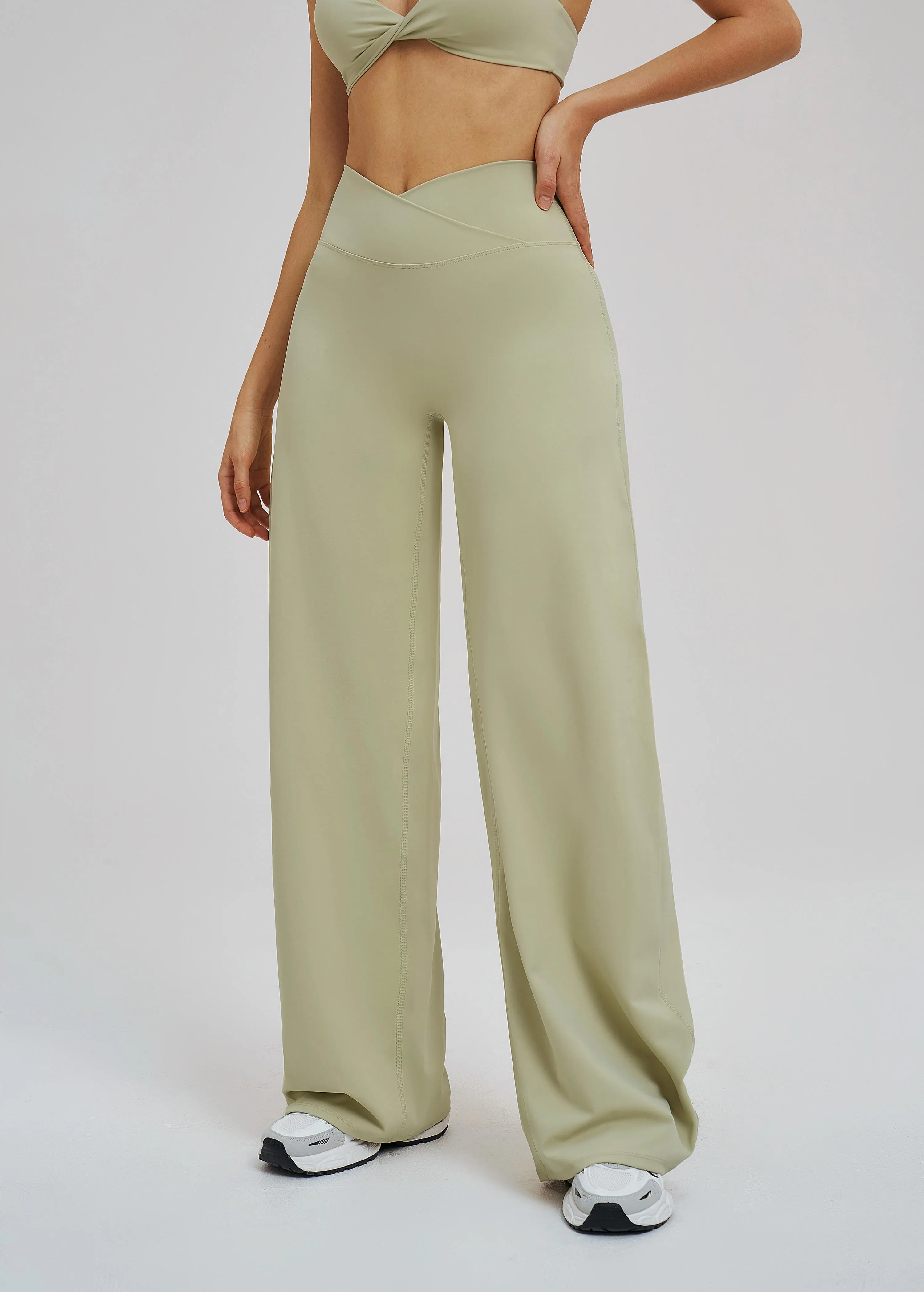 Cross-Waist Wide-Leg Sweatpants