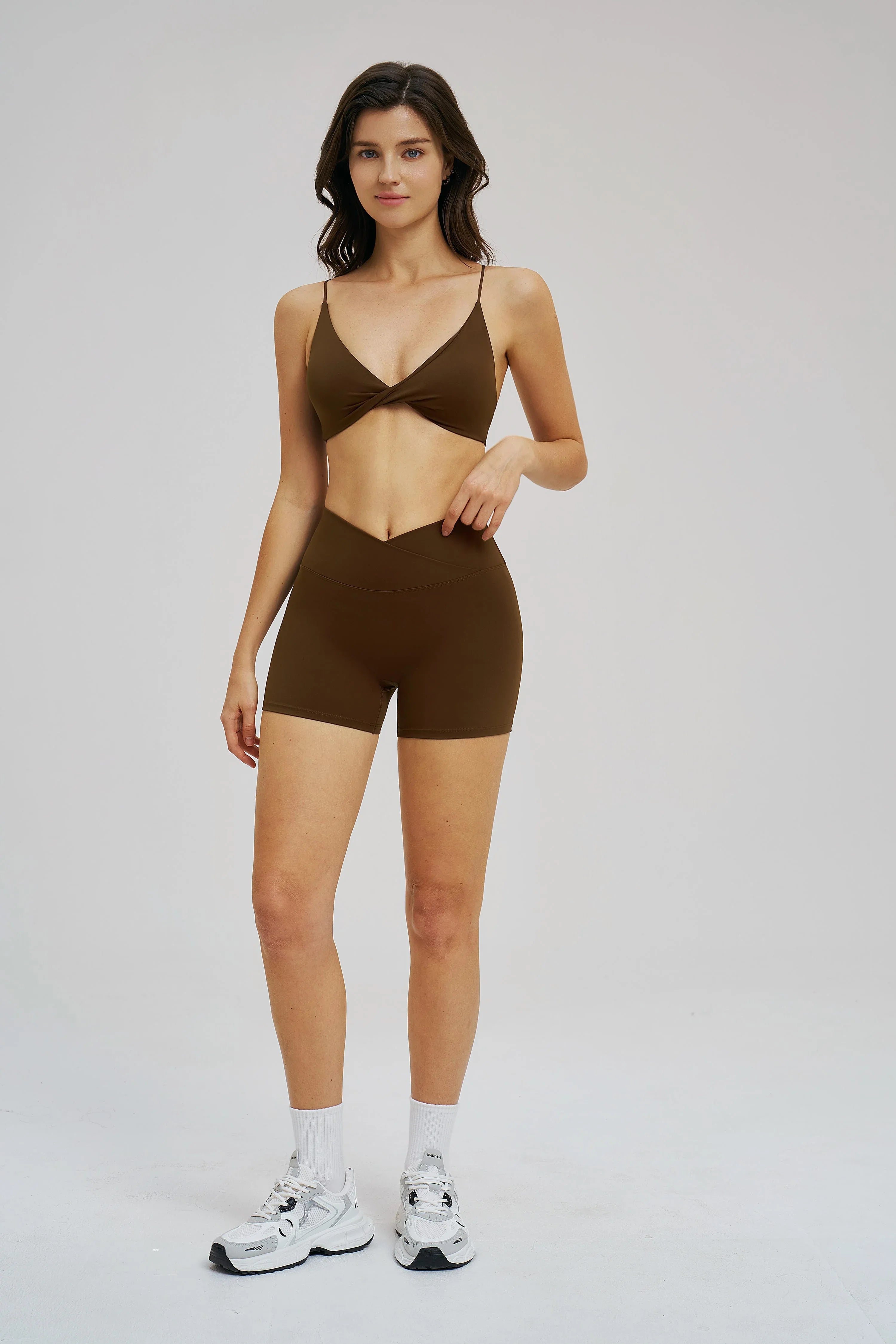 Cross-Waist Brushed Yoga Shorts