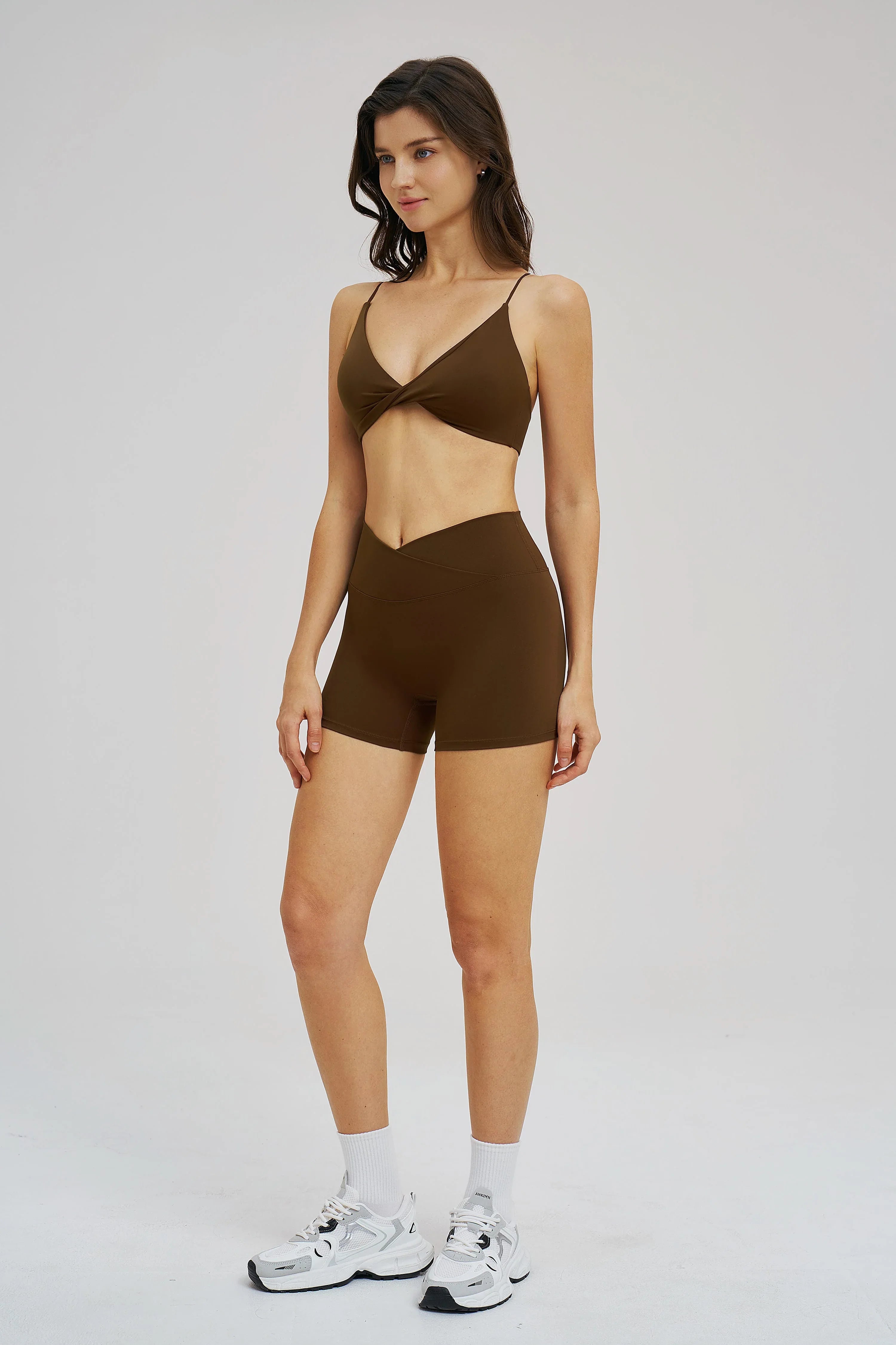 Cross-Waist Brushed Yoga Shorts