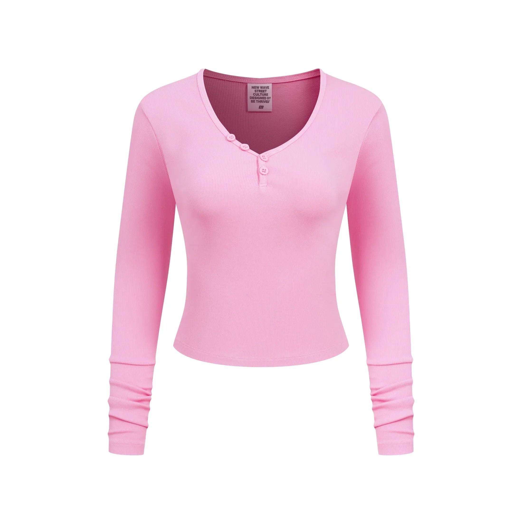 Women’s Slim-Fit V-Neck Button Knit Top