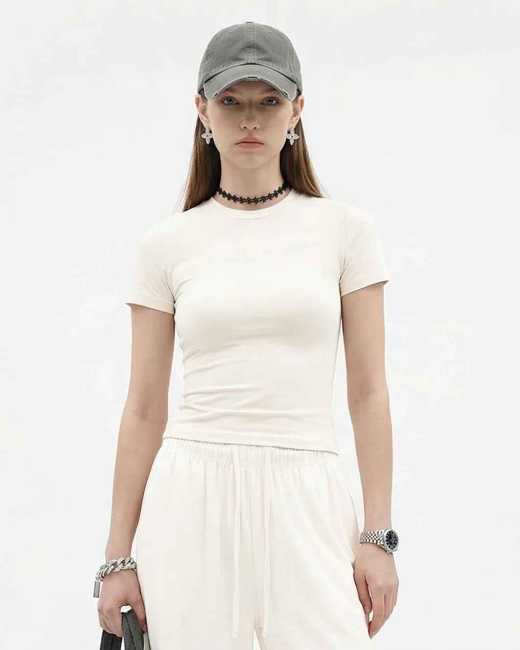 High-Stretch Cropped Fitted Tee